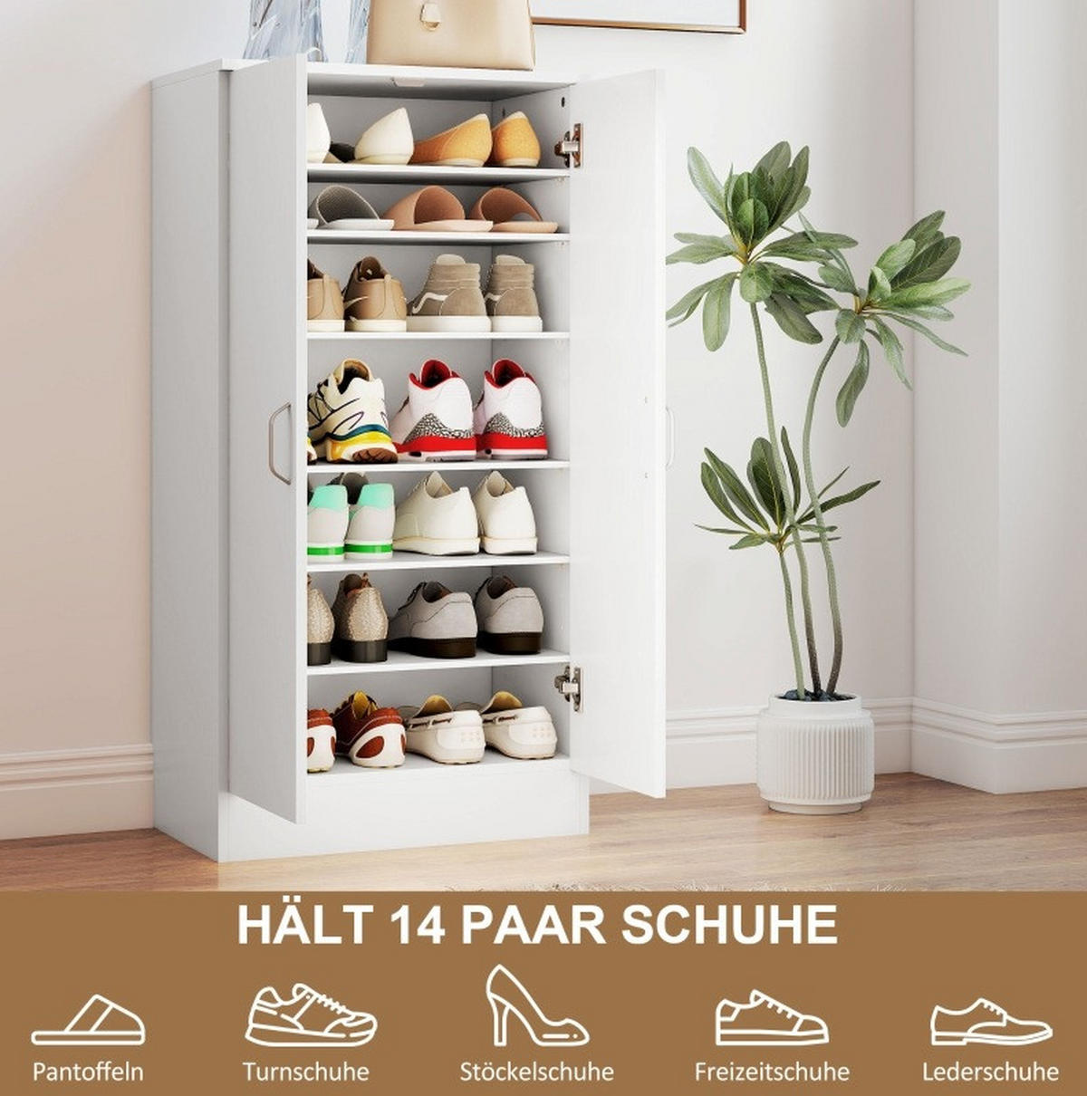 SCHUHSCHRANK aus Holz 35x55x108 cm Weiß mit verstellbaren Regalen und Soft-Close-Scharnieren - Weiß, Holz (55/108/35cm) - Modfu