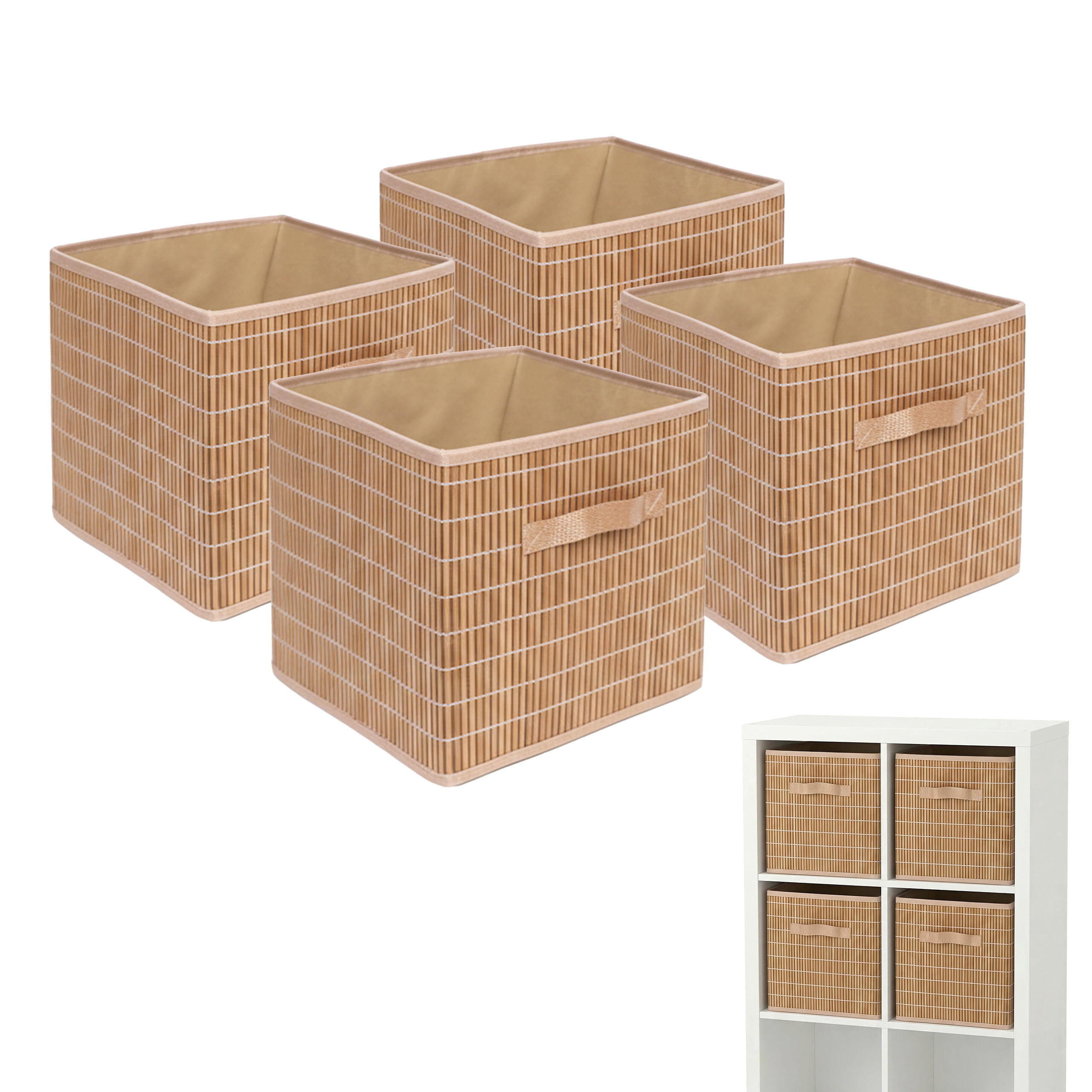 SADA košov - svetlohnedá, drevo/textil (28/28/28cm) - Relaxdays