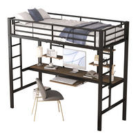 HOCHBETT 90/200 cm Schwarz aus Metall mit Schreibtisch und 2 Regalen - Schwarz, Metall (90/200cm) - OKMYHOME