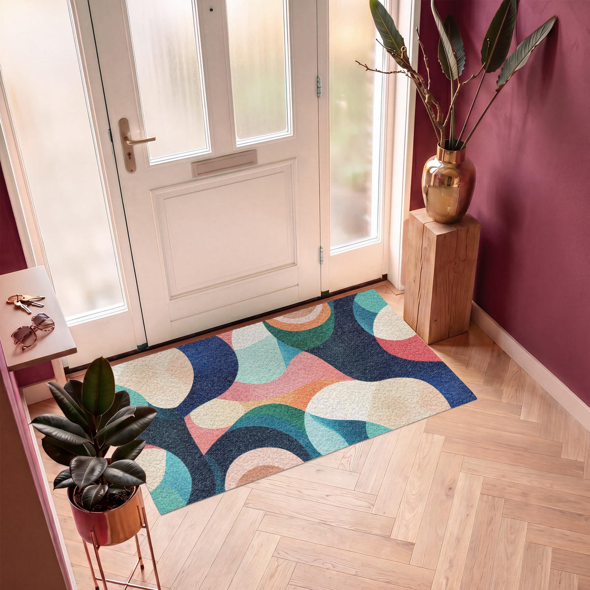 FUSSMATTE Abstrakt - Blau - Rosa Fußabtreter 150x90 cm - Multicolor, Kunststoff (150/90cm) - MuchoWow