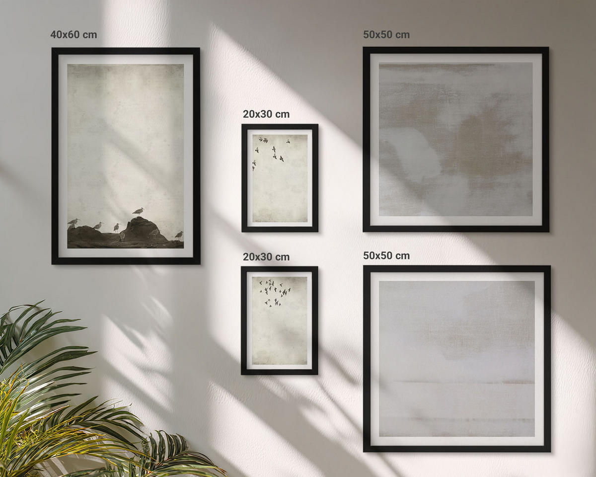 BILDER SET 5er Set - 50x50 cm & 20x30 cm & 40x60 cm Schwarzer Rahmen - Textur eines Vogelschwarms - Schwarz, Kunststoff (40/60cm) - TULUP