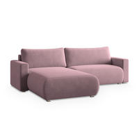 ECKSOFA TURIN M Lila Velours-Stoff mit Schlaffunktion - Lila, Holz (265/183cm) - MASSENO