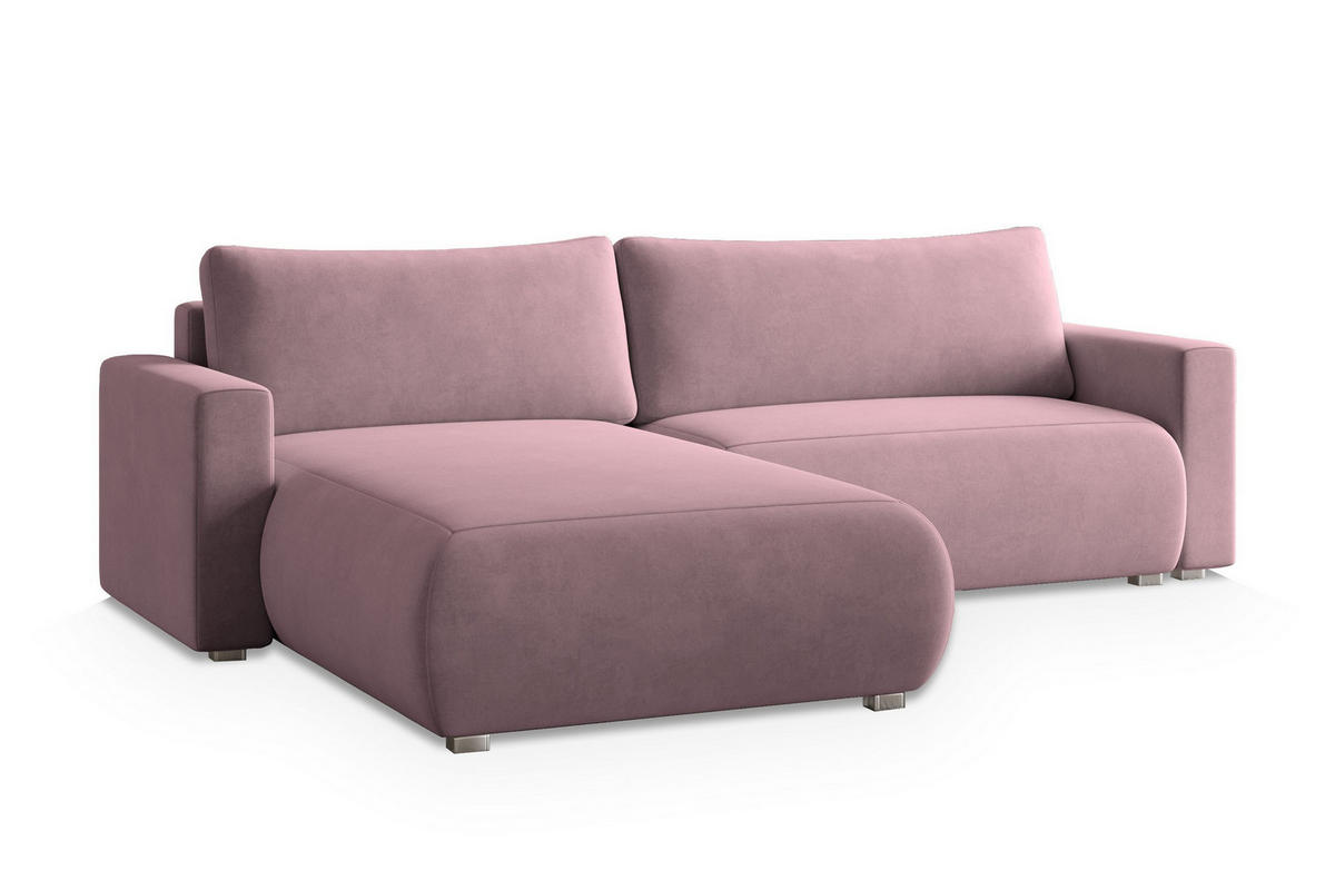ECKSOFA TURIN M Lila Velours-Stoff mit Schlaffunktion - Lila, Holz (265/183cm) - MASSENO