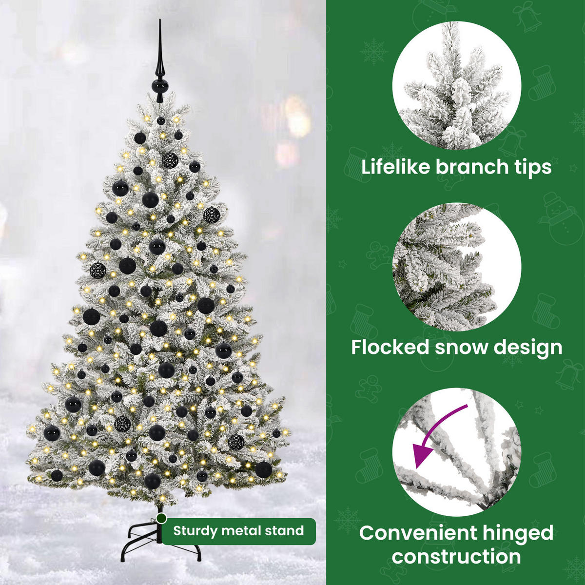 WEIHNACHTSBAUM Künstlicher Klappbarer 90/90/180 cm Grün PVC - Schwarz/Weiß, Kunststoff (180cm) - vidaXL