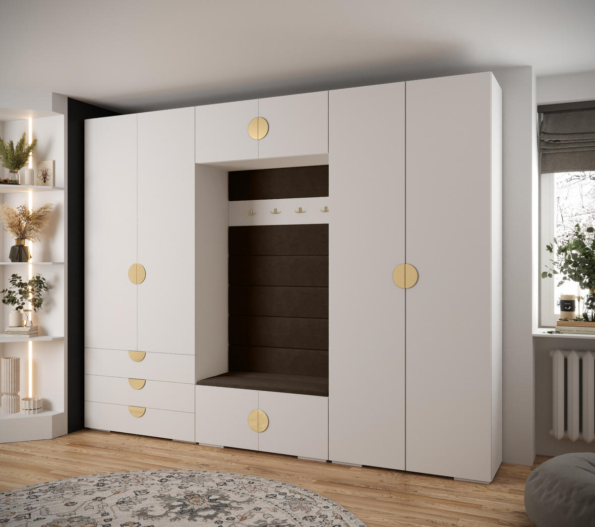 GARDEROBEN-SET 236,7/300/47 - Goldfarben/Weiß, Holz/Kunststoff (300/236.7/47cm) - Abiks Möbel