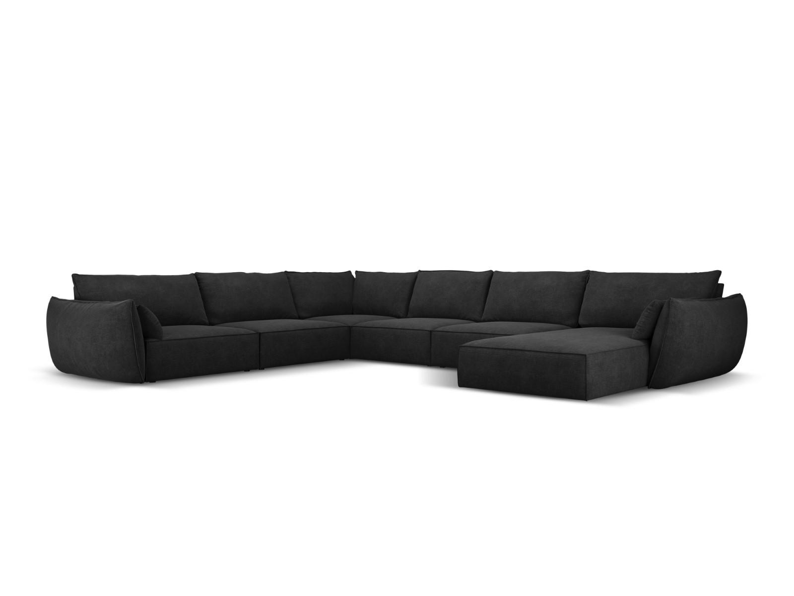 PANORAMASOFA links Kaelle aus Chenille-Stoff schwarz 8 Sitzplätze - Schwarz, Textil (284/85/384cm) - Micadoni