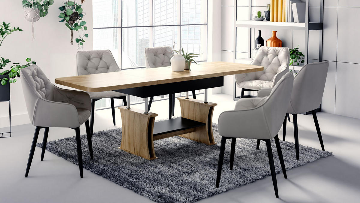 COUCHTISCH rechteckig Eiche Gold - Schwarz ausziehbar höhenverstellbar - Eichefarben/Schwarz, Holzwerkstoff (70/120/60cm) - designimpex