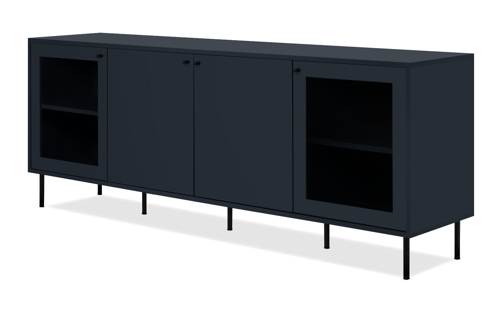 SIDEBOARD blau 180 cm, Kommode 4-türig mit viel Stauraum - Blau/Schwarz, Glas/Holzwerkstoff (180/68/40cm) - Furn.Design