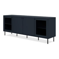 SIDEBOARD blau 180 cm, Kommode 4-türig mit viel Stauraum - Blau/Schwarz, Glas/Holzwerkstoff (180/68/40cm) - Furn.Design