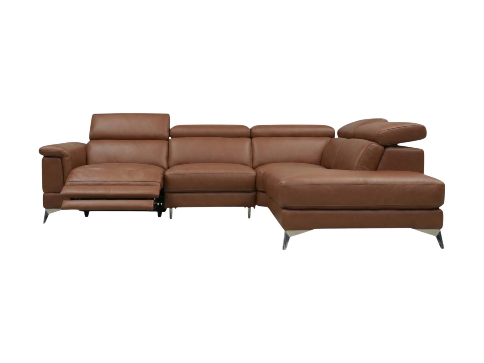ECKSOFA Planet Echtleder mit 1 x Relaxfunktion Cognacbraun - Cognac, Leder/Metall (256/232cm)