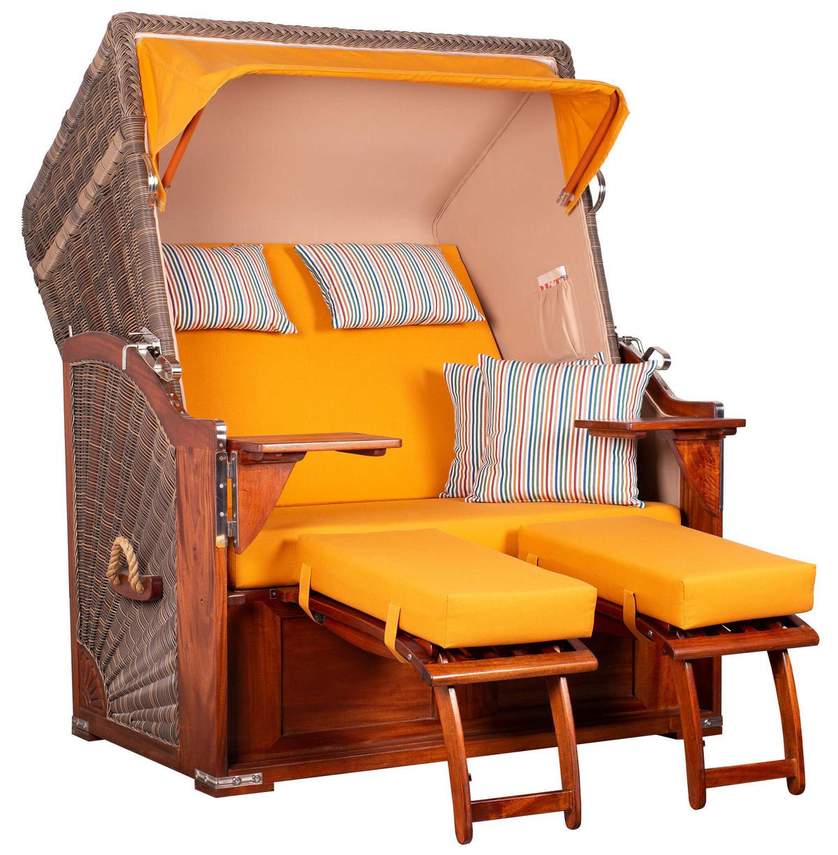 STRANDKORB Seeblick 2 Sitzer Mahagoni - Gelb/Braun, Metall (125/170/80cm) - Mr. Deko