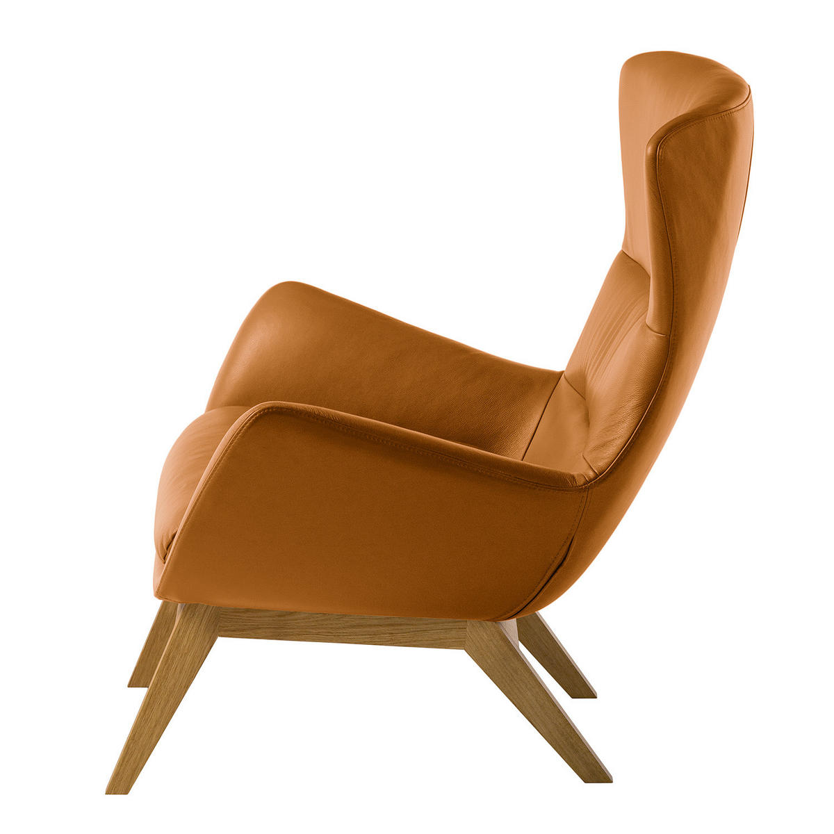 SESSEL mit Holzfüßen - Eichefarben/Cognac, Leder/Eichenholz (84/99/96cm) - home24