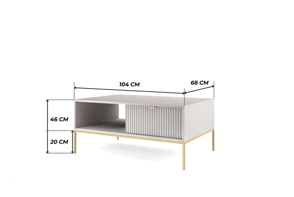 GRAUER Moderner Geriffelter Couchtisch KIOTO Ł2SZ (Gold Gestell, Vollauszug) - Goldfarben/Grau, Holz/Holzwerkstoff (68/104/46cm) - Ravio