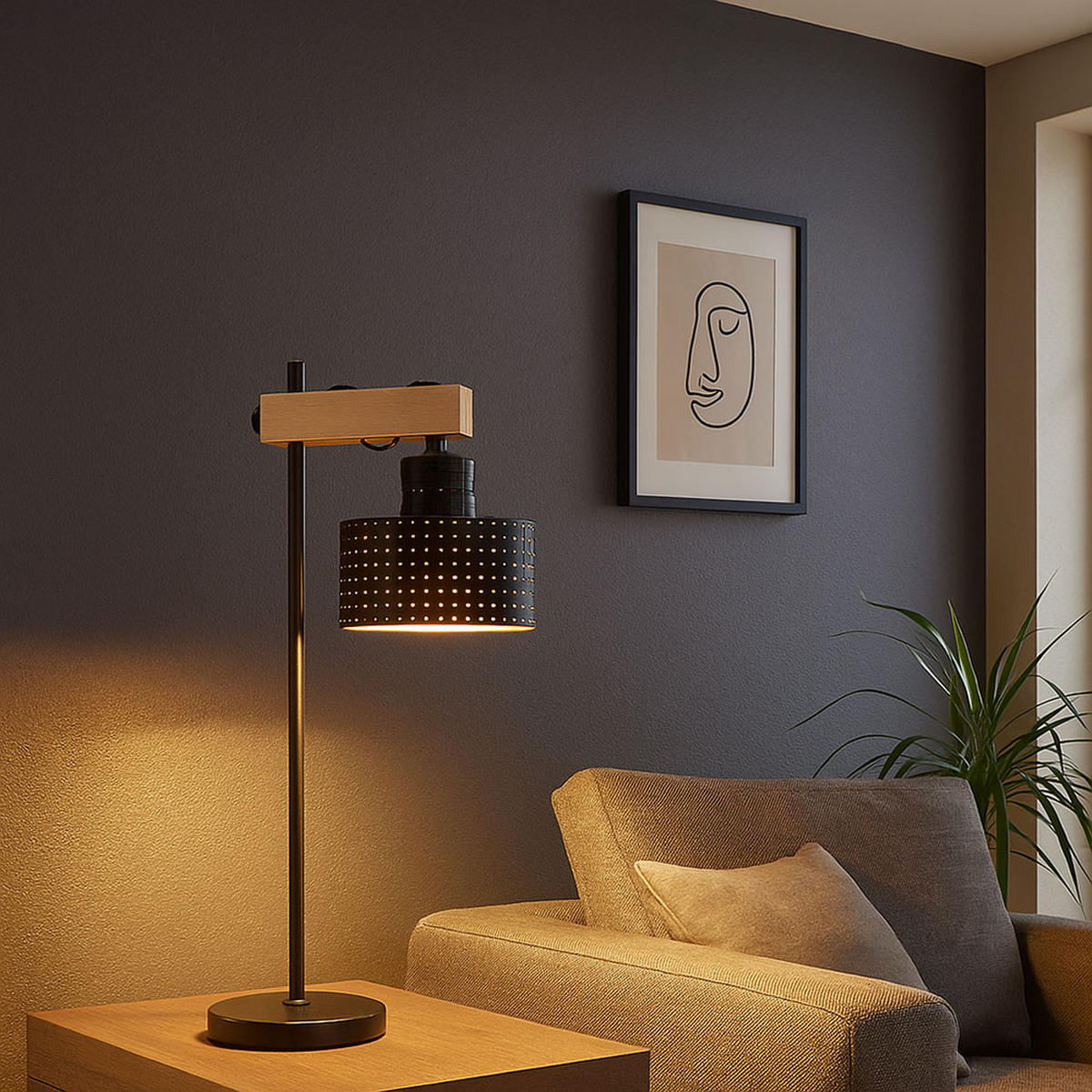 TISCHLEUCHTE Holzoptik Schwarz-Gold - Schwarz, Metall (31/18/55cm) - Globo Lighting