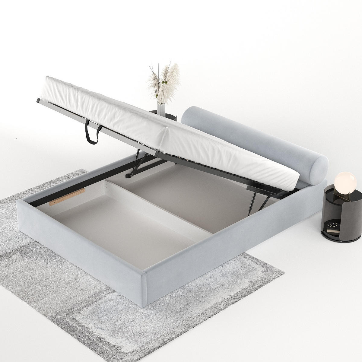 POLSTERBETT Solvo mit Stauraum 180/200 cm Hellgrau im Paros Stoff - Hellgrau/Schwarz, Holz/Holzwerkstoff (180/200cm) - AltaBeds
