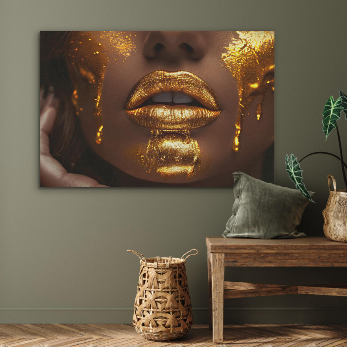 AKUSTIKPANEEL Frau - Gold - Luxus - Porträt 100x70 cm - Goldfarben, Textil (100/0.9/70cm) - MuchoWow