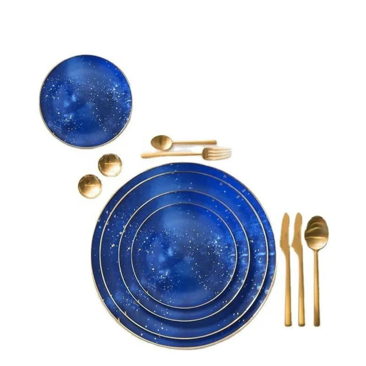 TELLERSET Blauer Sternenhimmel Bone China Blau Gold 4tlg Ø30 Ø26 Ø20 Ø16 cm - Blau/Goldfarben, Keramik (30/2/2cm) - Quality Elegance