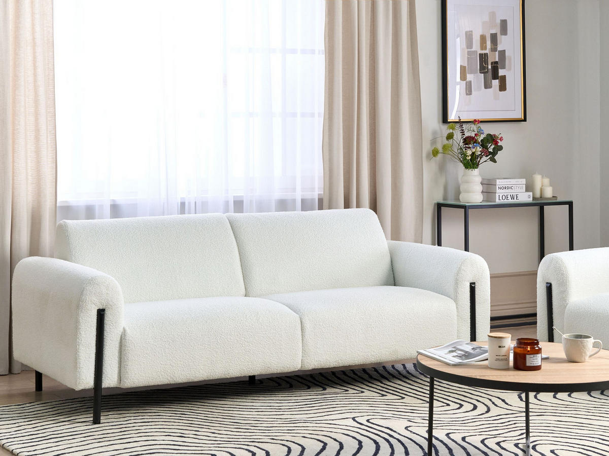 3-SITZER-SOFA Bouclé weiß Askim - Schwarz/Weiß, Textil (207/87/89cm) - Beliani