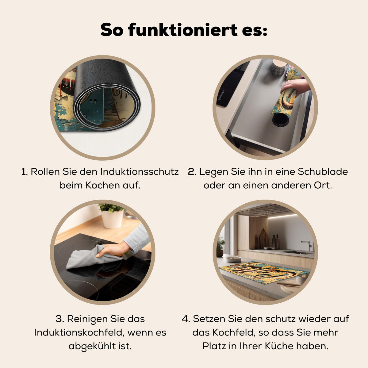 HERDABDECKPLATTE Kaffee - Vintage - Braun - Tasse Induktionsschutz 91.6x52.7 cm - Teakfarben, Kunststoff (91.6/52.7/0.2cm) - MuchoWow