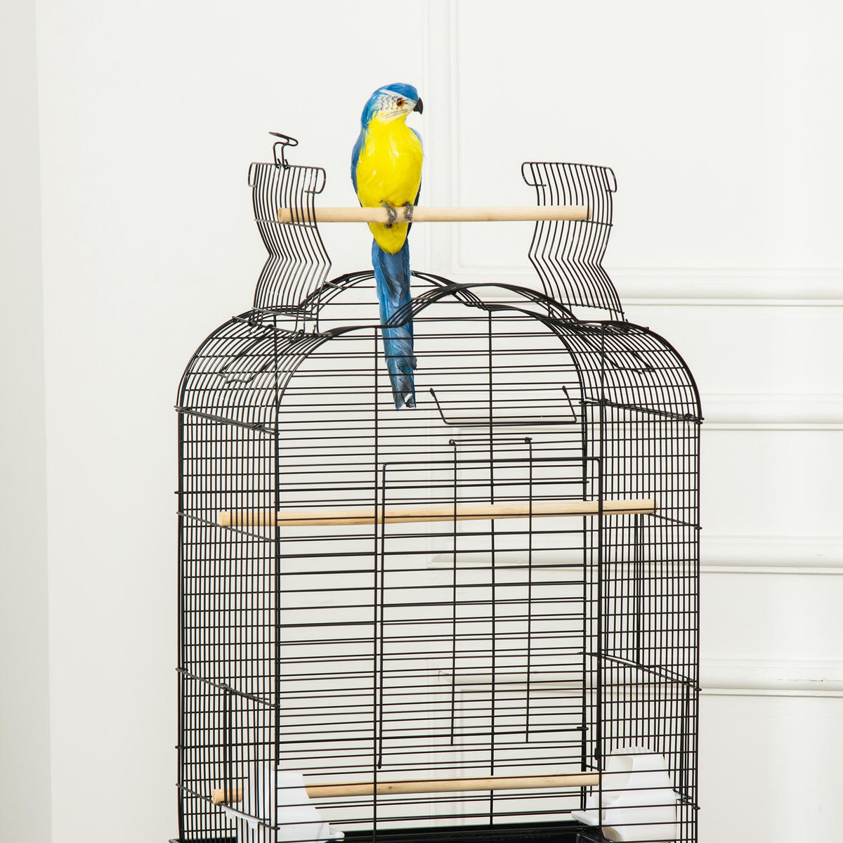 VOGELKÄFIG DE-17810 auf Rollen mit Dachöffnung Schwarz - Schwarz, Metall (36/130/46cm) - ComfortXL