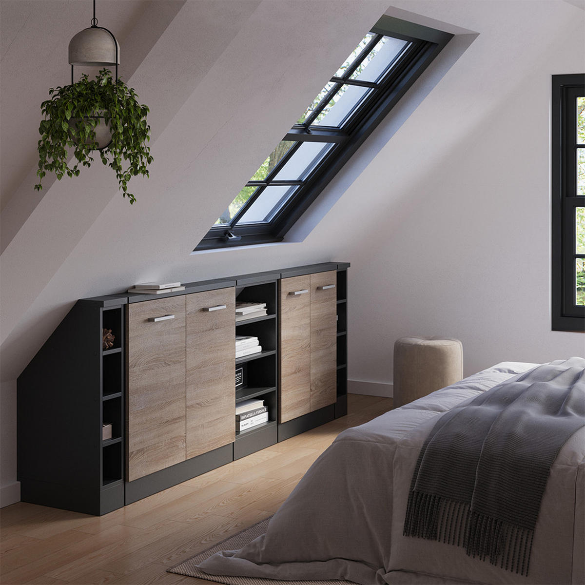 KUCHYŇSKÁ SKŘÍŇKA POD ŠIKMOU STŘECHU R-Line Sonoma/antracit - Sonoma dub/antracitová, kompozitní dřevo (210/81.6/46cm) - Vicco