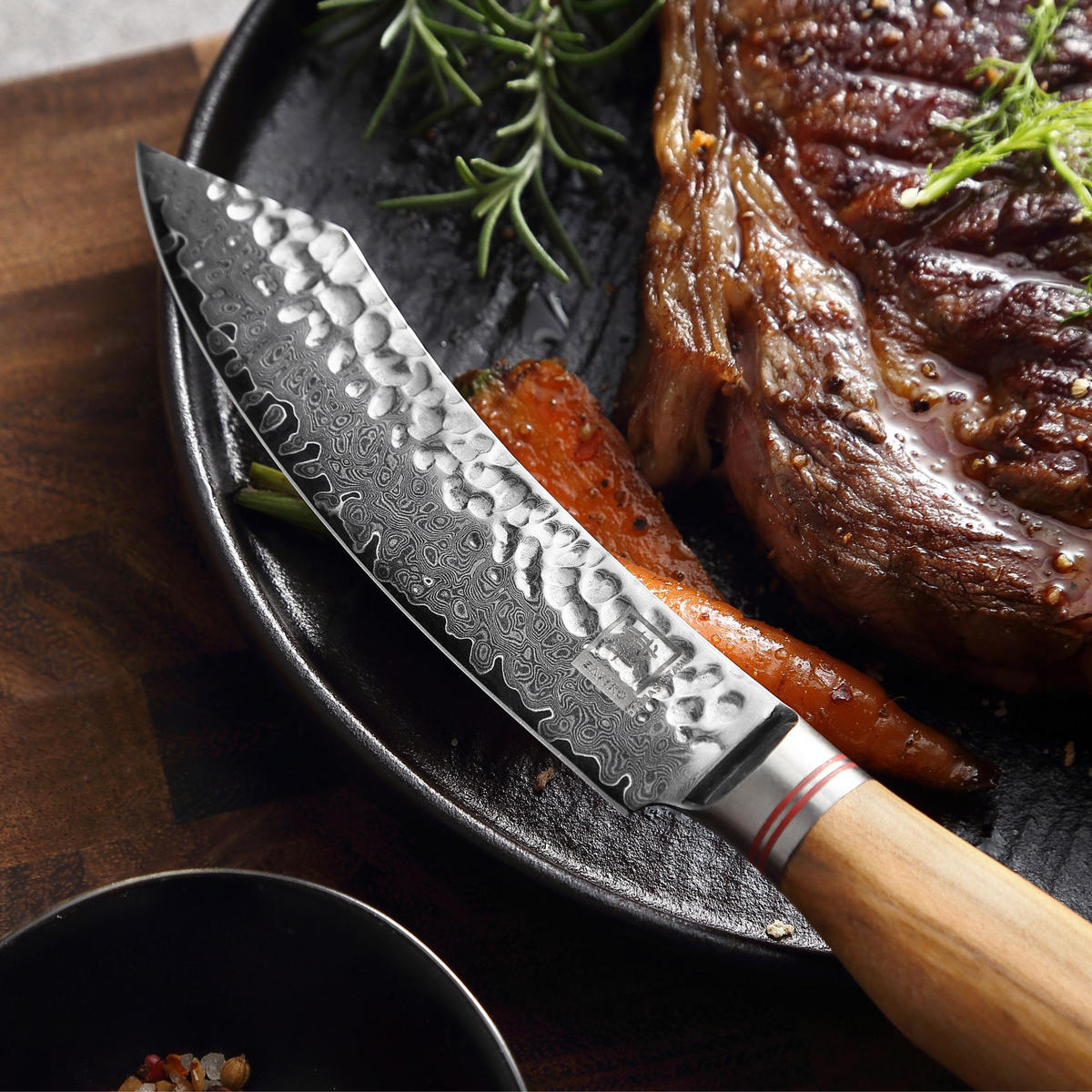 2ER STEAKBESTECK-SET 12 cm - Braun, Holz/Metall - Zayiko