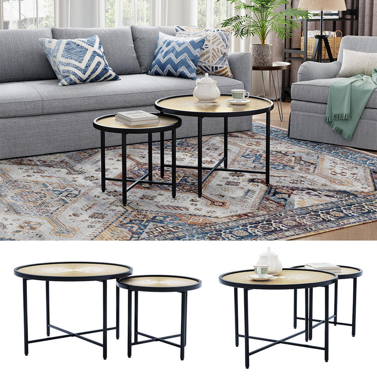 BEISTELLTISCH-SET Winnipeg Holz 62 x 62 cm 2 Teile - Schwarz/Sonoma Eiche, Holzwerkstoff (62/62/44.5cm) - Vicco