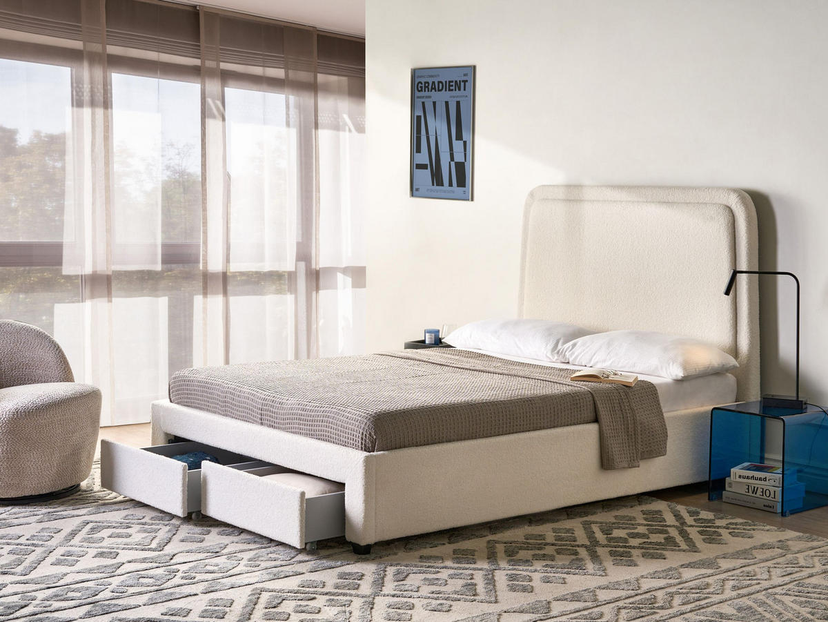 BETT 140/200 cm Cremeweiß Sardent - Schwarz/Weiß, Textil (140/200cm) - Beliani