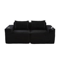 2-SITZER-SOFA DE-33835 modular mit Getränkehaltern Schwarz - Schwarz, Textil (188/75/90cm) - ComfortXL