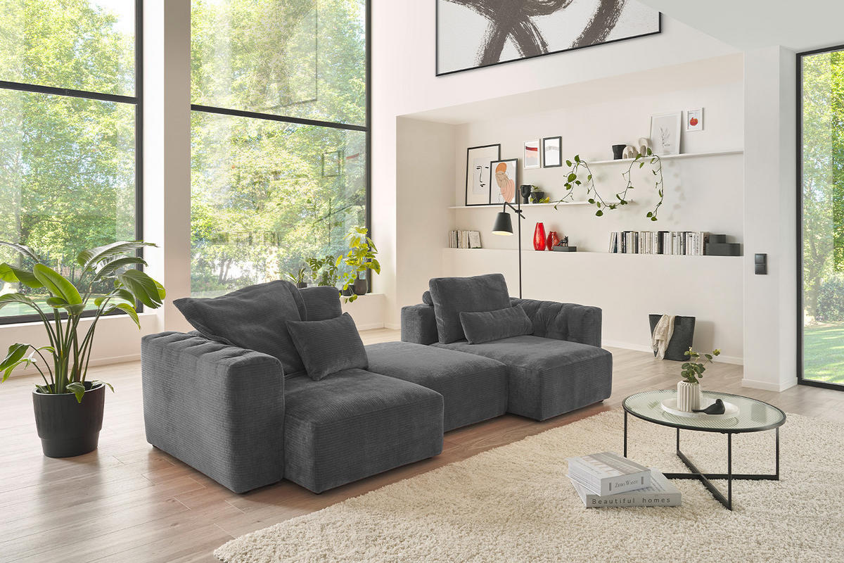 SOFA SITZELEMENT SEPHI Anthrazit Cord - Anthrazit/Schwarz, Kunststoff/Textil (107/39/107cm) - KAWOLA