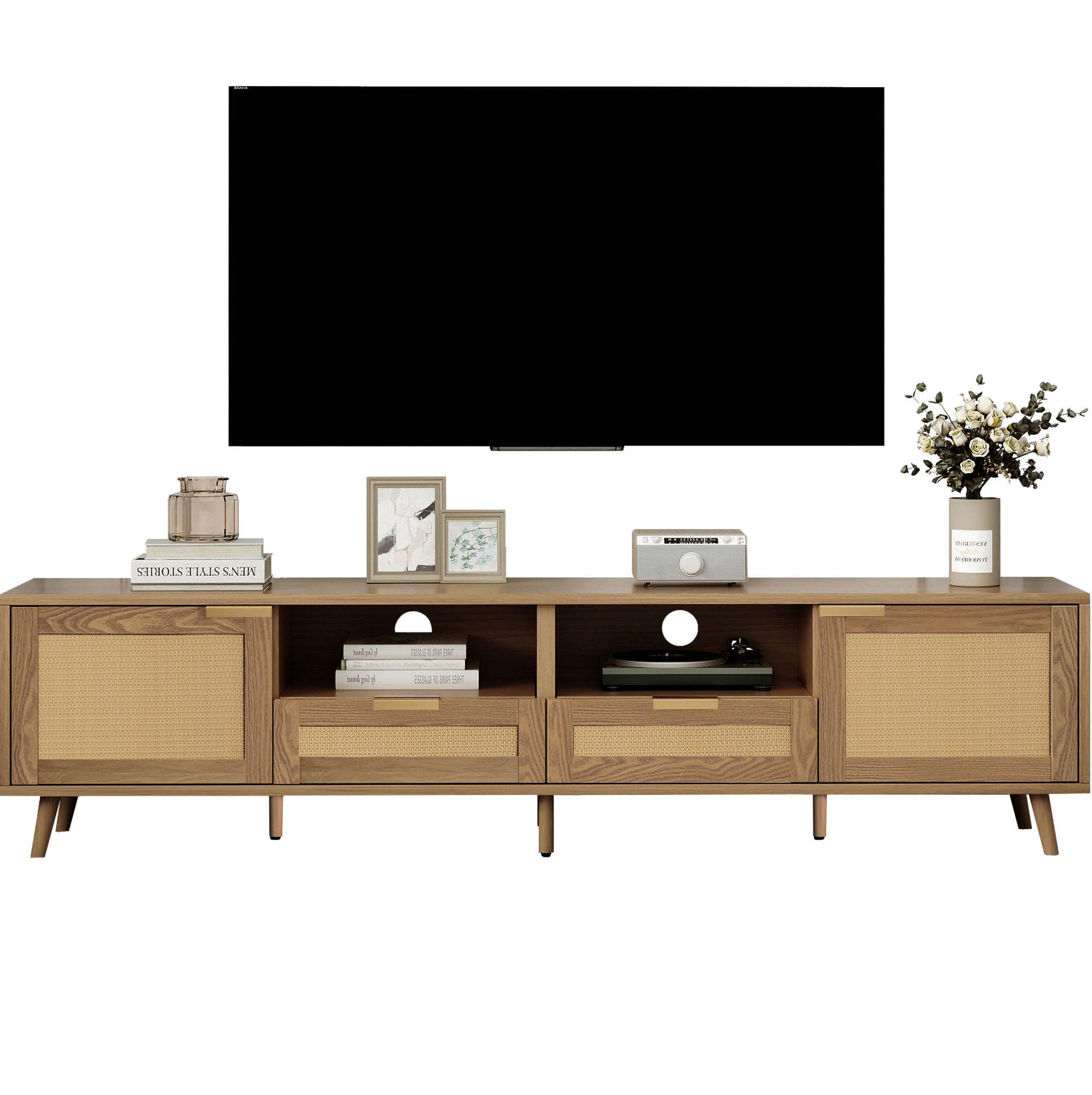 LOWBOARD 200/37/49 cm Eiche aus Holzwerkstoff mit Rattandesign - Braun, Holzwerkstoff (37/49/200cm) - OKMYHOME