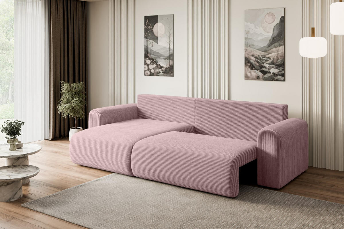 ECKSOFA mit Schlaffunktion und Bettkasten ORRO-L - 272x145x83 cm Rosa Cord - Schwarz/Rosa, Holzwerkstoff/Kunststoff (272/145cm) - ALTDECOR