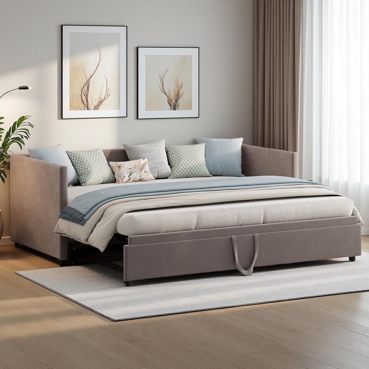 SCHLAFSOFA 90-180x200 cm Grau 2-Sitzer ausklappbar - Grau, Metall (180/200cm) - SHOPENTRA