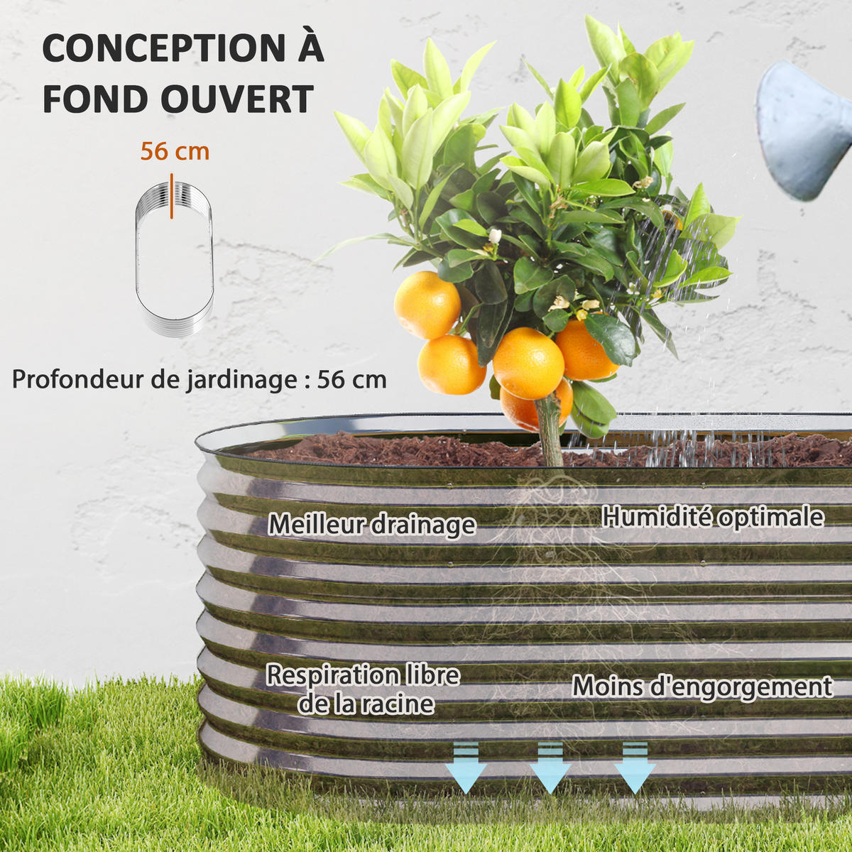 HOCHBEET DE-12272 modular, oval, 160/80/56 cm Silber - Silberfarben, Metall (160/56/80cm) - ComfortXL