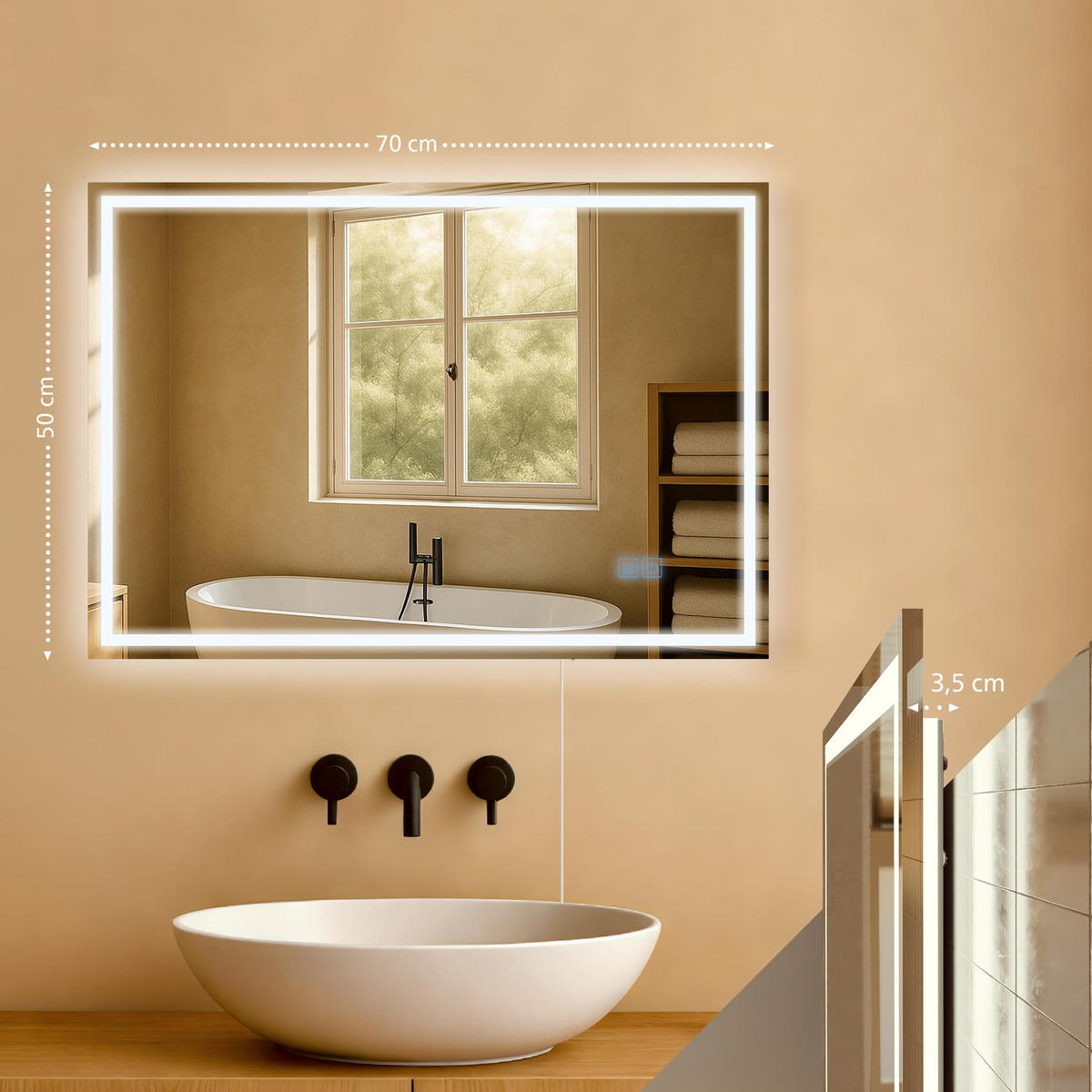 BADSPIEGEL Graz 50x70 ohne Bluetooth 70x3,5x50cm Glas Klarglas Badezimmerspiegel - Klar, Glas (70/50/3.5cm) - DELUKE