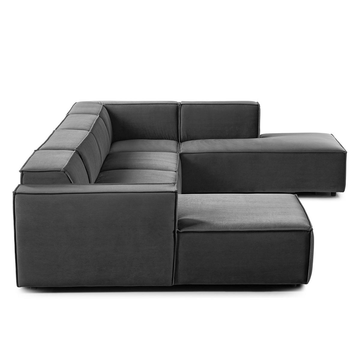 WOHNLANDSCHAFT mit Longchair & Ottomane - Schwarz/Grau, Kunststoff/Textil (369/70/234cm) - home24