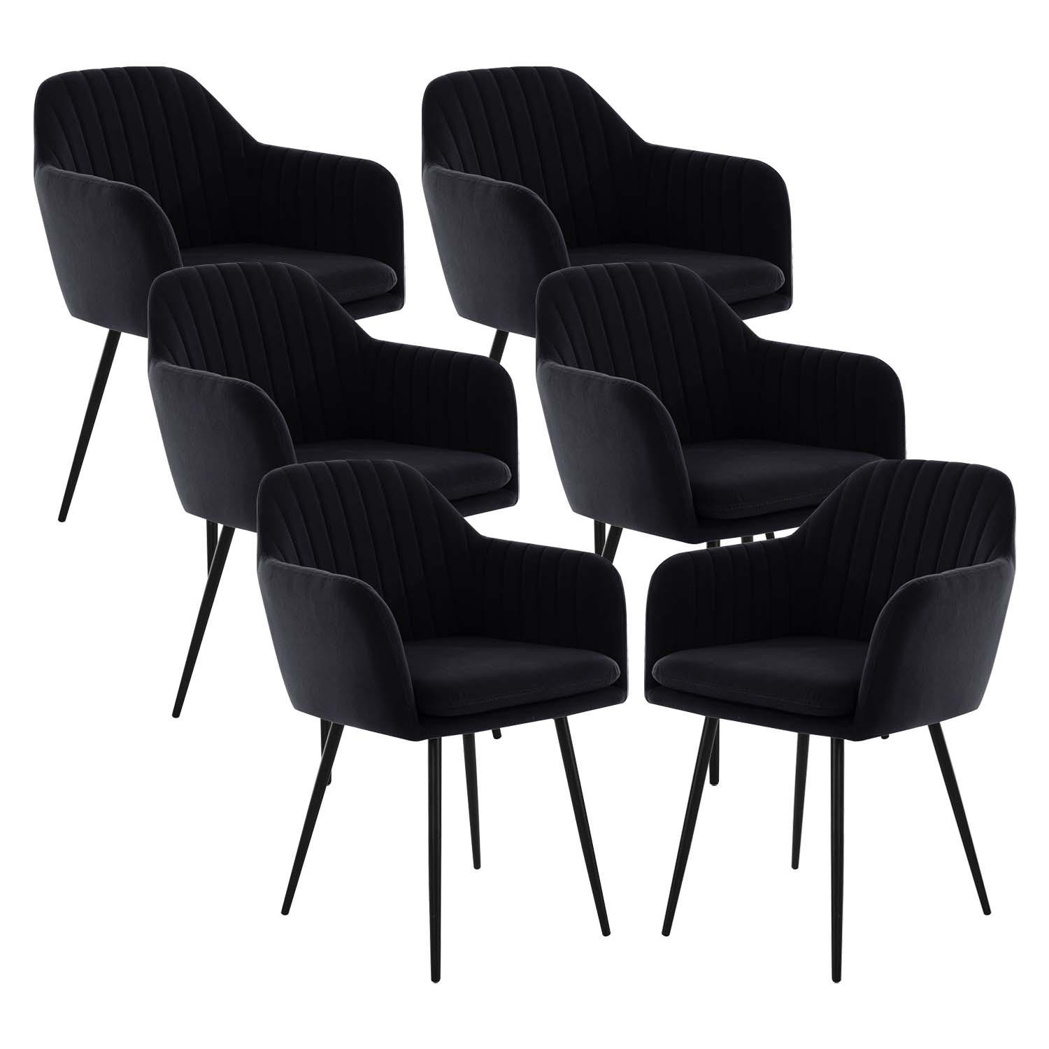 SESSELSTUHL-SET, 6 Stück - Lia - Samtvelour Schwarz - Schwarz, Textil/Metall (56/80/62cm) - Möbel Stellbrink