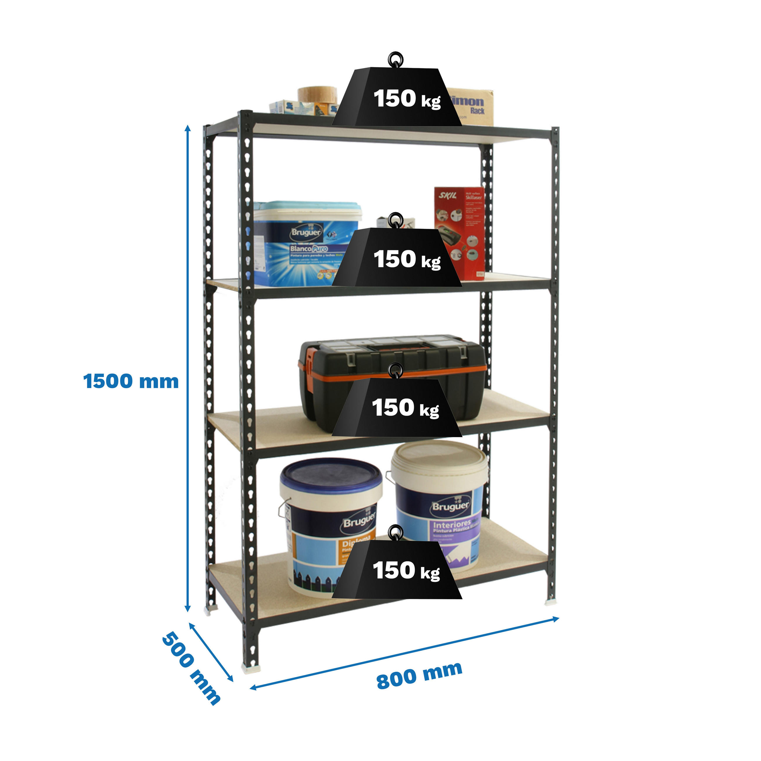 SCHWERLASTREGAL Mid Muli HxBxT 150 x 80 x 50 cm 4 Fachböden Fachlast 150 kg Anthrazit - Anthrazit, Metall (80/150/50cm) - PROREGAL