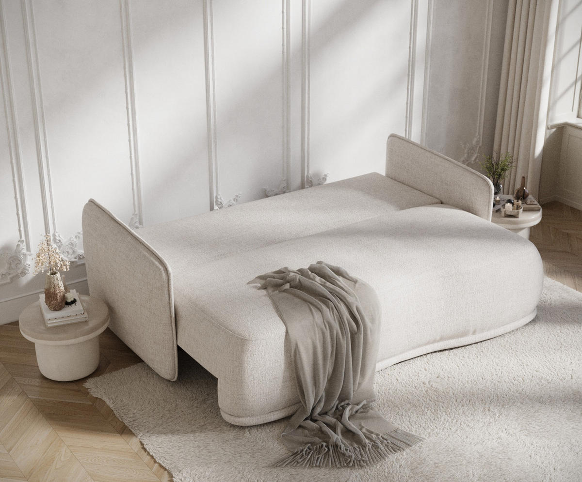 SCHLAFSOFA Mitsis Beige Webstoff - Beige/Schwarz, Holz/Holzwerkstoff (231/93/106cm) - Maison de Reve