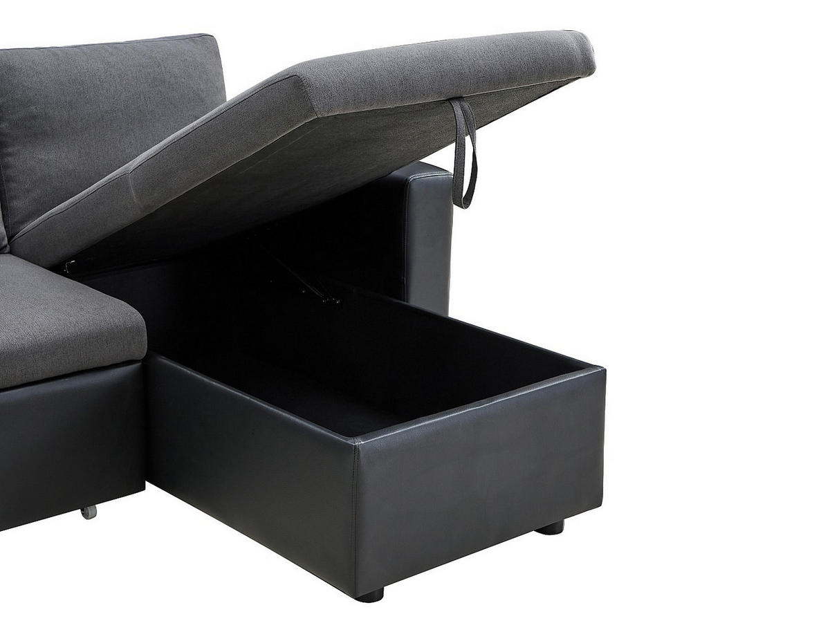 ECKSOFA mit Schlaffunktion GAZUR - Stoff & Kunstleder - Ecke wechselbar - Anthrazit & Schwarz - Anthrazit, Textil (148/223cm) - Vente-Unique