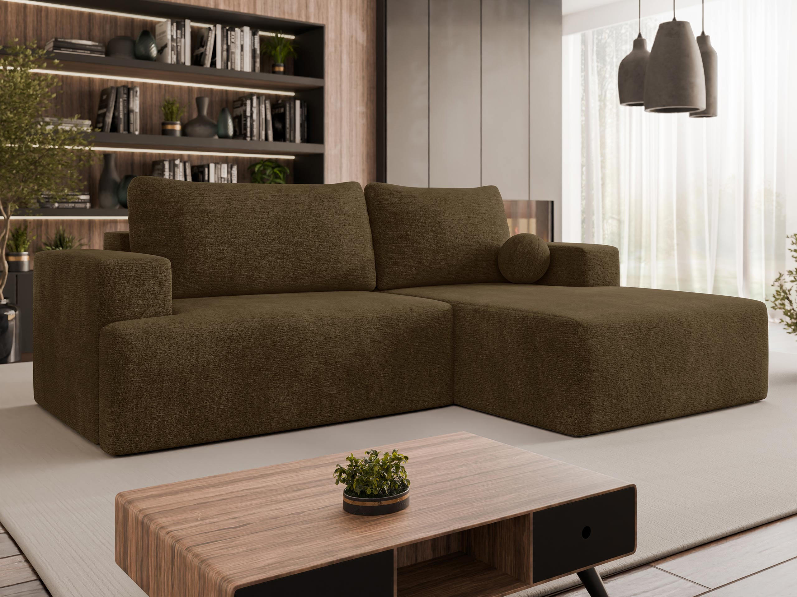 ECKSOFA Mivo, Seite: Rechts - Schwarz/Braun, Holz/Kunststoff (266/163cm) - MIRJAN24