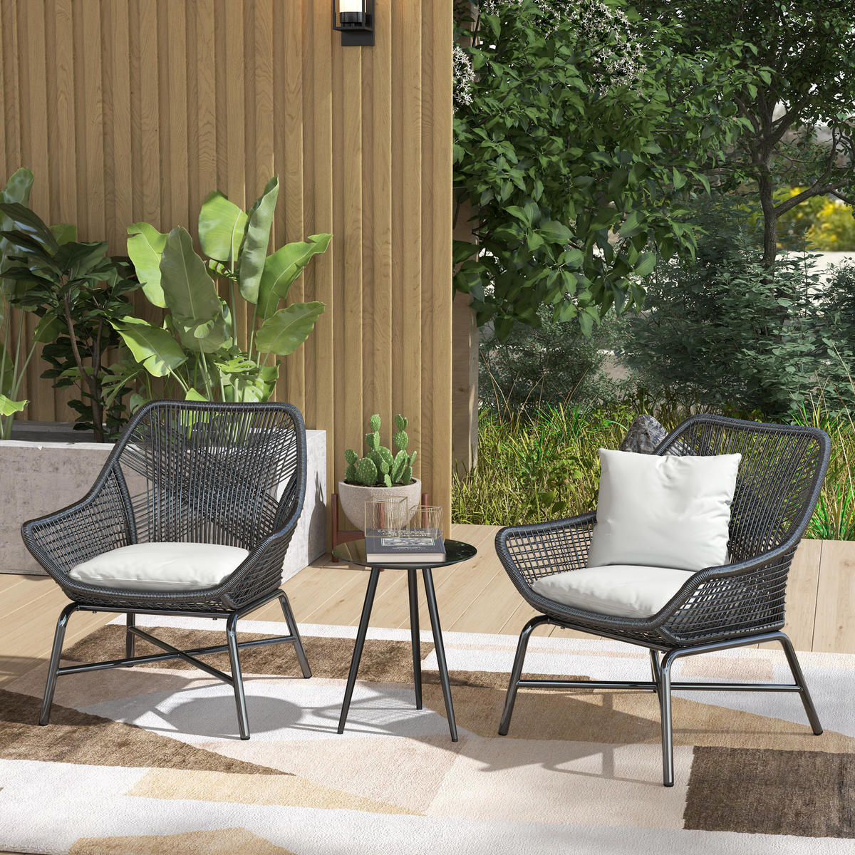 GARTENBEISTELLTISCH DE-14127 rund Ø40x50 cm, Glasplatte Schwarz - Schwarz, Metall (40/40/50cm) - ComfortXL
