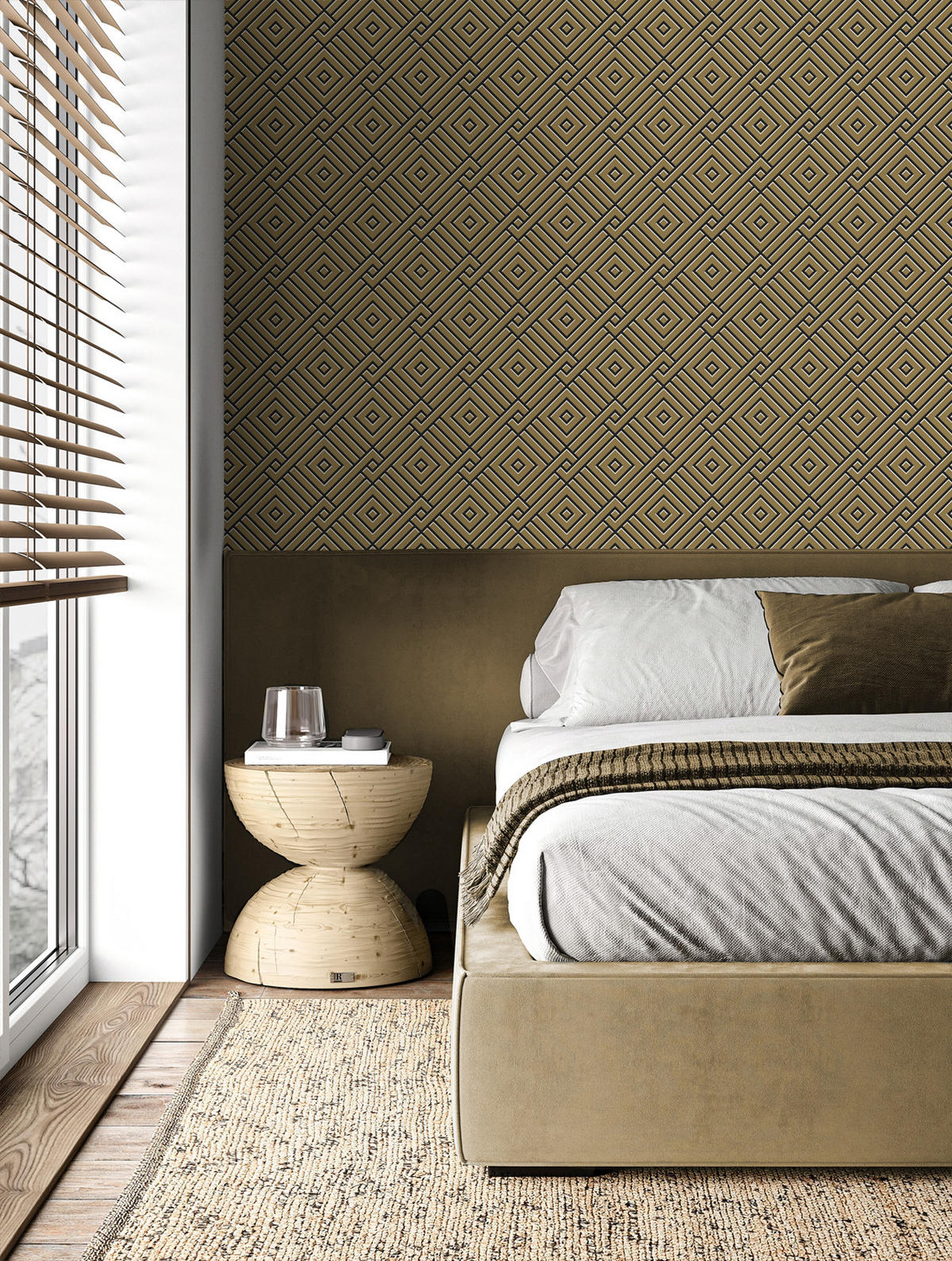 TAPETE 3D grafisches Motiv 50 x 900 cm - Goldfarben, Papier (50/900cm) - Origin Wallcoverings
