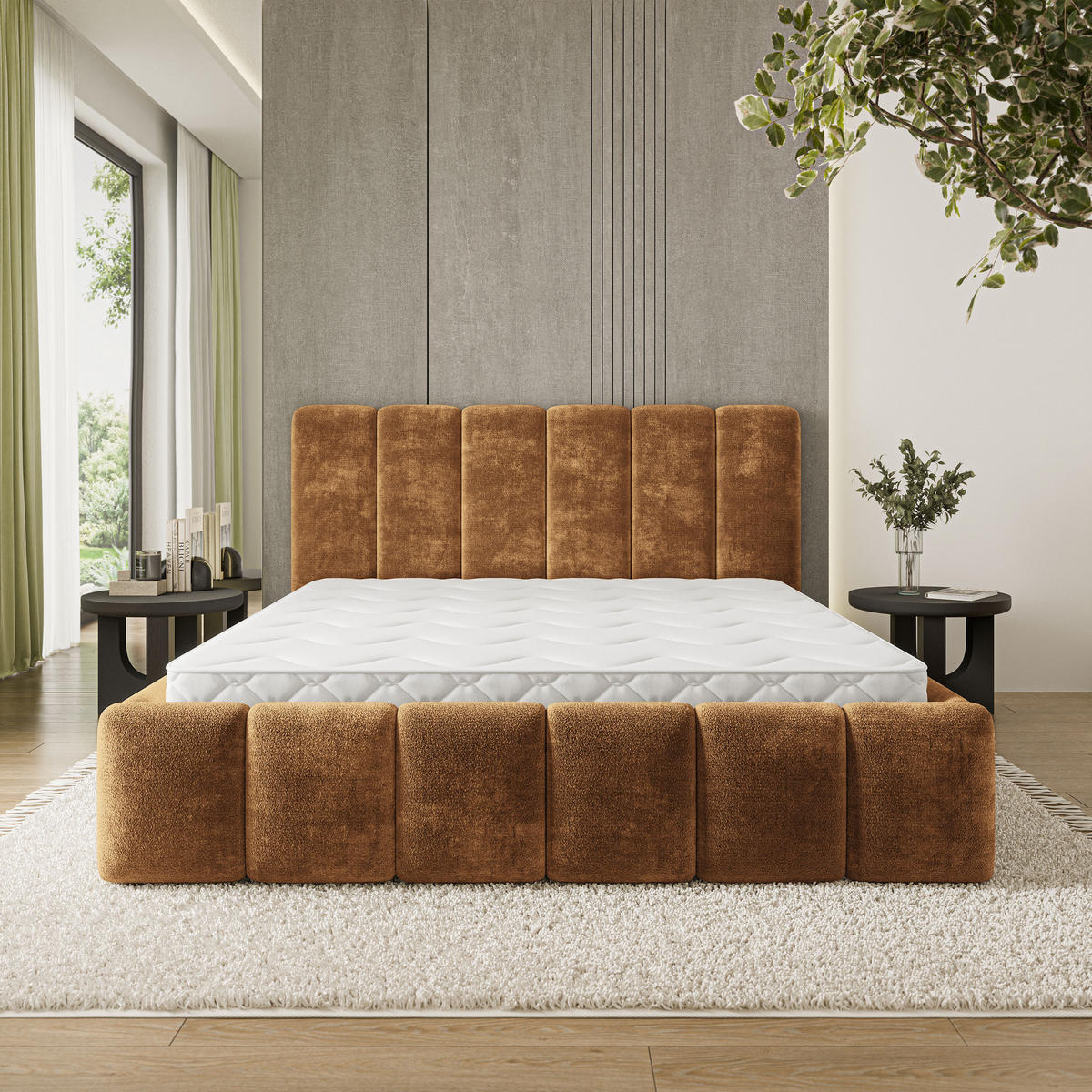 POLSTERBETT ATTORA LM 160x200 cm mit Bettkästen - Hellbraun - Hellbraun, Holz (160/200cm) - MASSENO