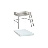 HOCHBETT + Matratze - 140 x 190 cm - Kiefer massiv - Geweißt - GEDEON II - Weiß, Holz (203.5/198cm) - Vente-Unique