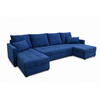 WOHNLANDSCHAFT AURELIA – Ecksofa in U-Form mit Schlaffunktion, Bettkasten & Kissen Stoff KRONOS 287 cm Blau - Blau, Kunststoff (287/140cm) - Wohnideebilder