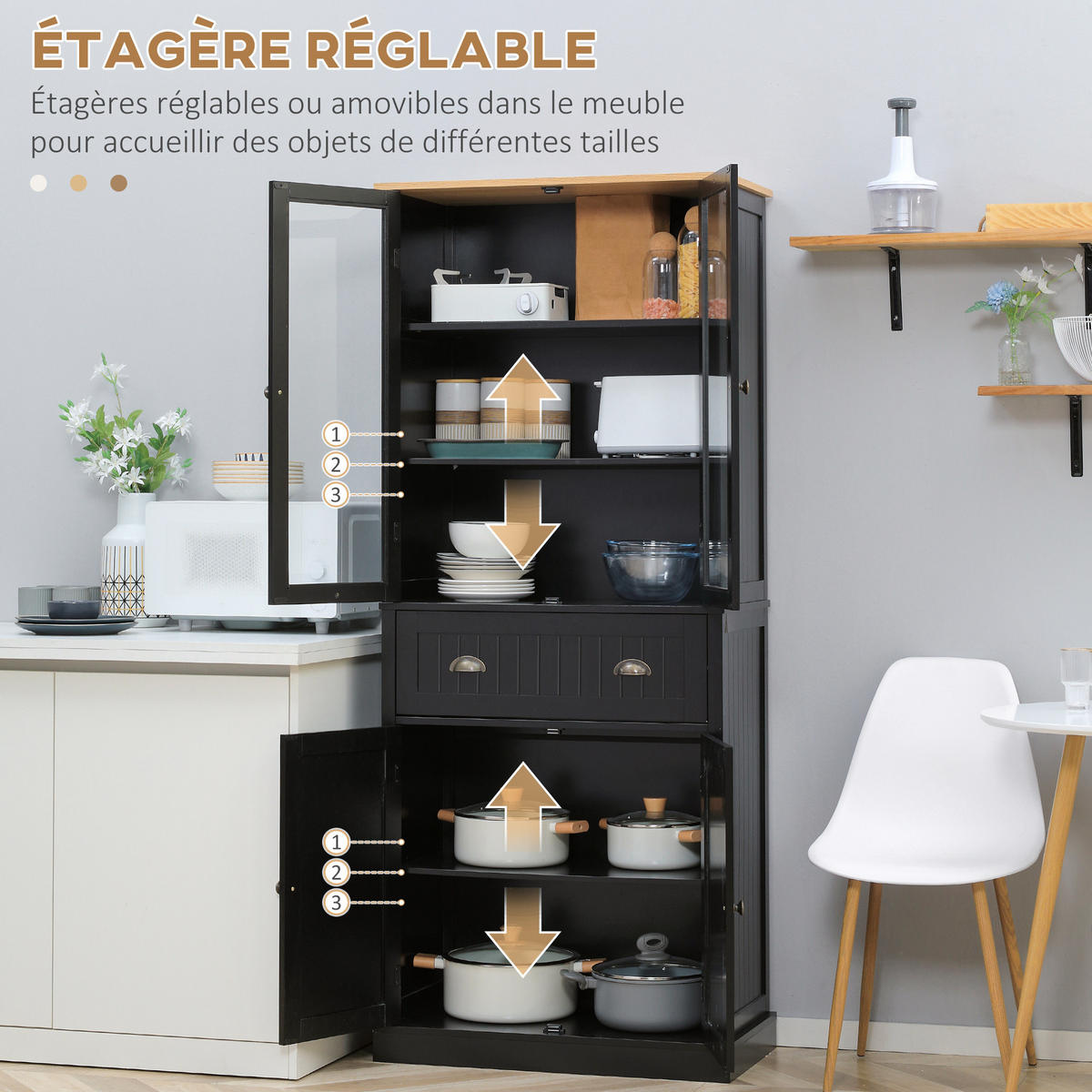 HIGHBOARD DE-11324 2 Glastüren Schwarz - Schwarz, Holzwerkstoff (40/182.5/76cm) - ComfortXL