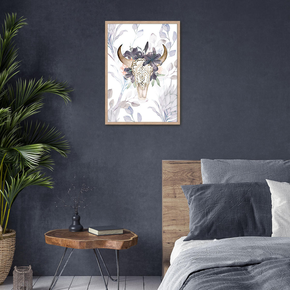 POSTER mit Rahmen 50x70 cm Boho Stierkopf - Braun, Holz (51/71cm) - artissimo
