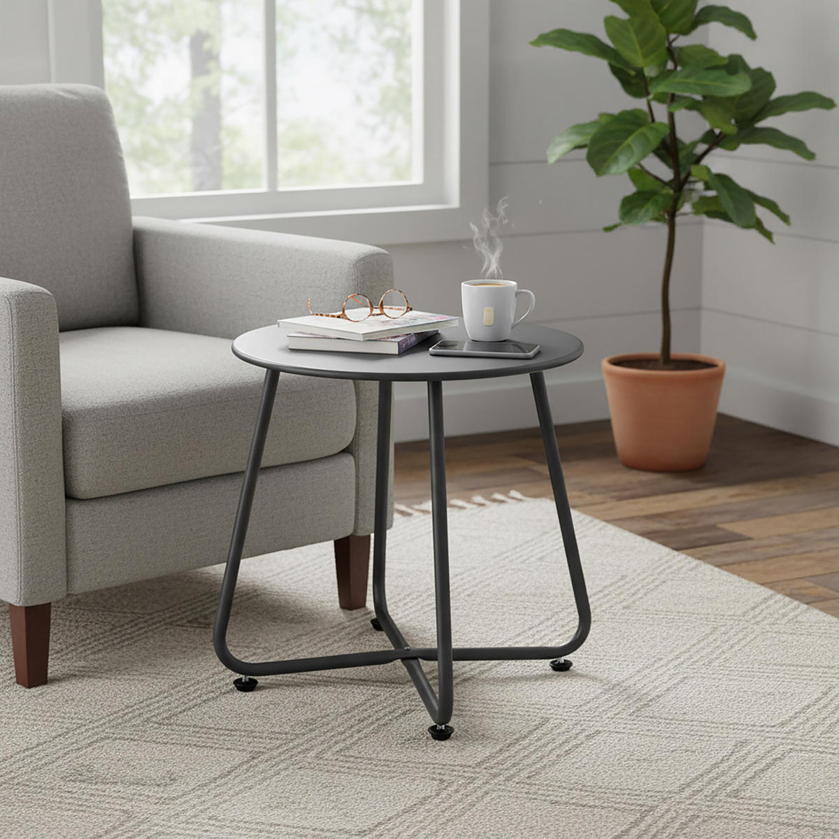 BEISTELLTISCH - Schwarz, Metall (44/44/46cm) - Relaxdays