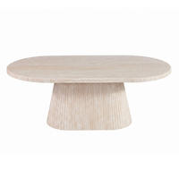 COUCHTISCH Dervio Travertin Tischplatte mit edlem Tischbein im Säulenstil - Beige, Stein (70/130/45cm) - alesvelt